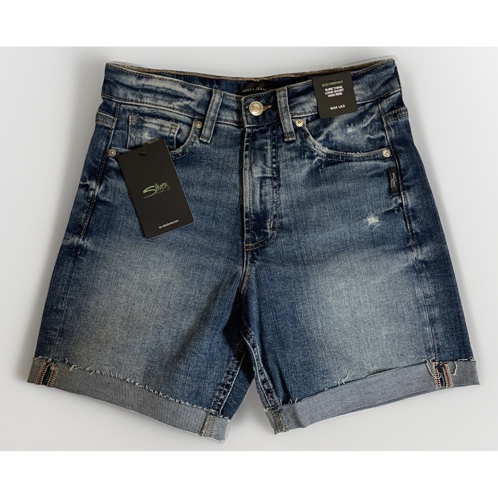 Silver Jeans Sure Thing Long Short Power Stretch Cuffed High Waist 24x6.5 NWT